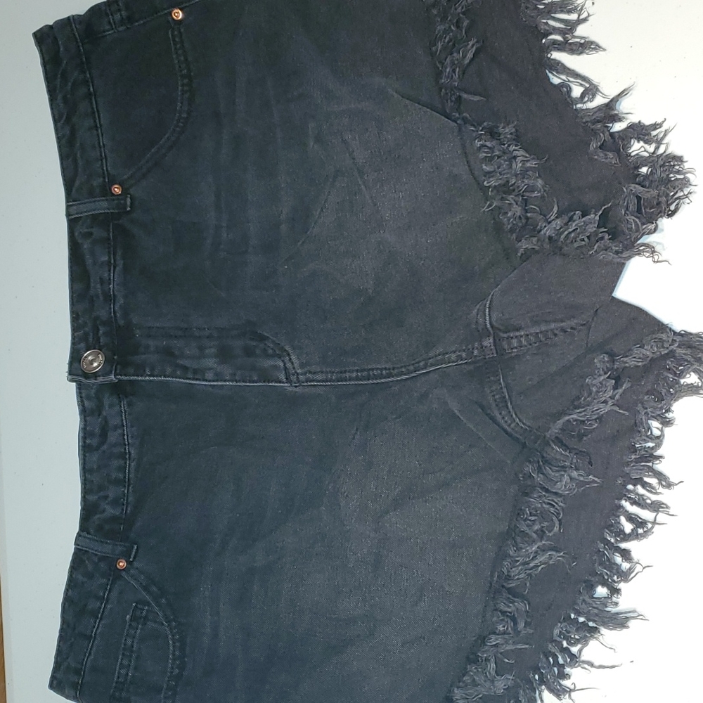 Grunge Black Fringe Jean Shorts